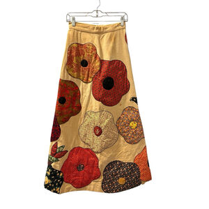 Vintage 1960s Flower Patchwork Hippie Maxi Skirt Waist Size 26 Corduroy Festival